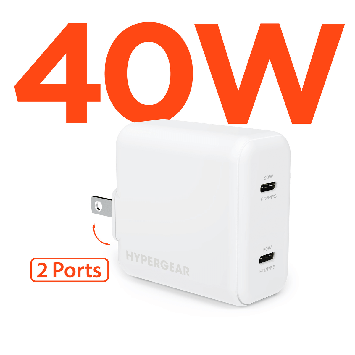 PD40W Dual USB-C Wall Charger white with 2 ports by HyperGear on Tampa Home & Garden Store