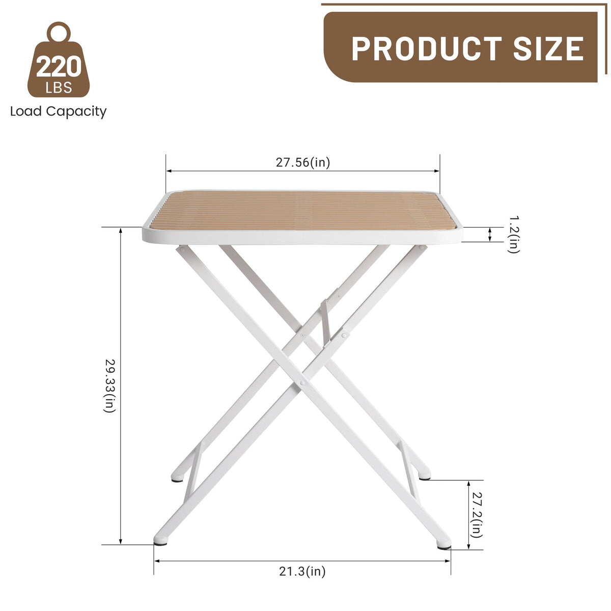 Outdoor folding table by HouseOfZazla with tan slat top and white frame on Tampa Home & Garden Store