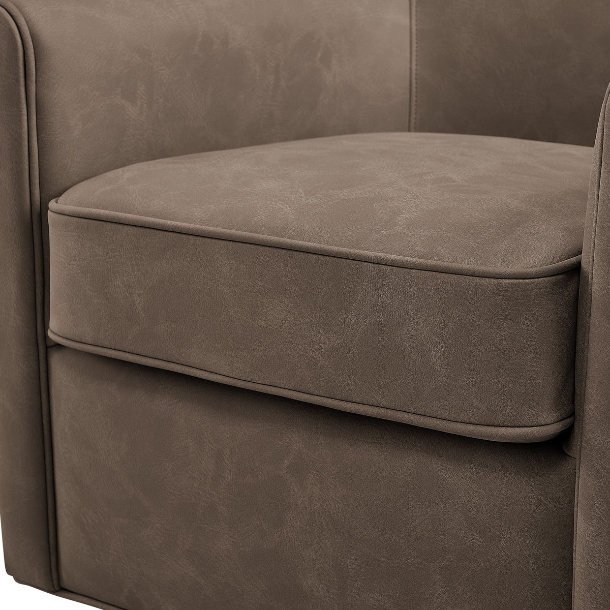 Westly Swivel Accent Chair taupe-brown leather upholstery seat and arm detail HouseOfZazla on Tampa Home & Garden Store