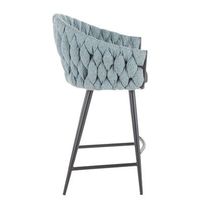 Pair of braided contemporary counter-height chairs with padded blue bucket seats by HouseOfZazla on Tampa Home & Garden Store