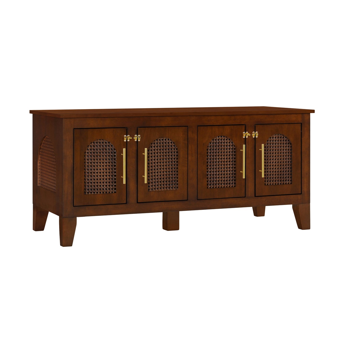 Lars Indoor Dog Crate Cabinet in rubber wood with rattan lattice doors dark brown on Tampa Home & Garden Store