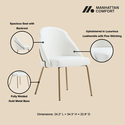 Upholstered dining chair by HouseOfZazla, white faux leather with gold metal base on Tampa Home & Garden Store