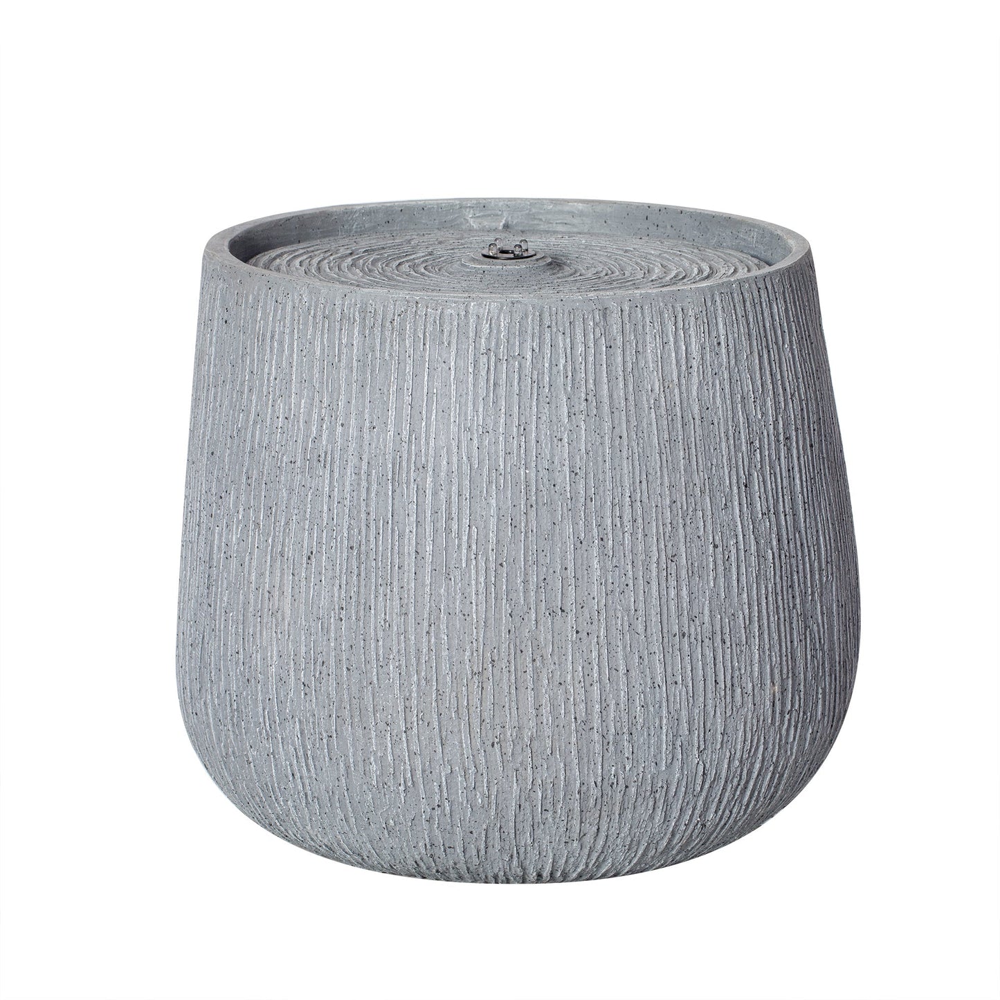 12.99in gray polyresin outdoor fountain with LED light, textured grooved surface on Tampa Home & Garden Store