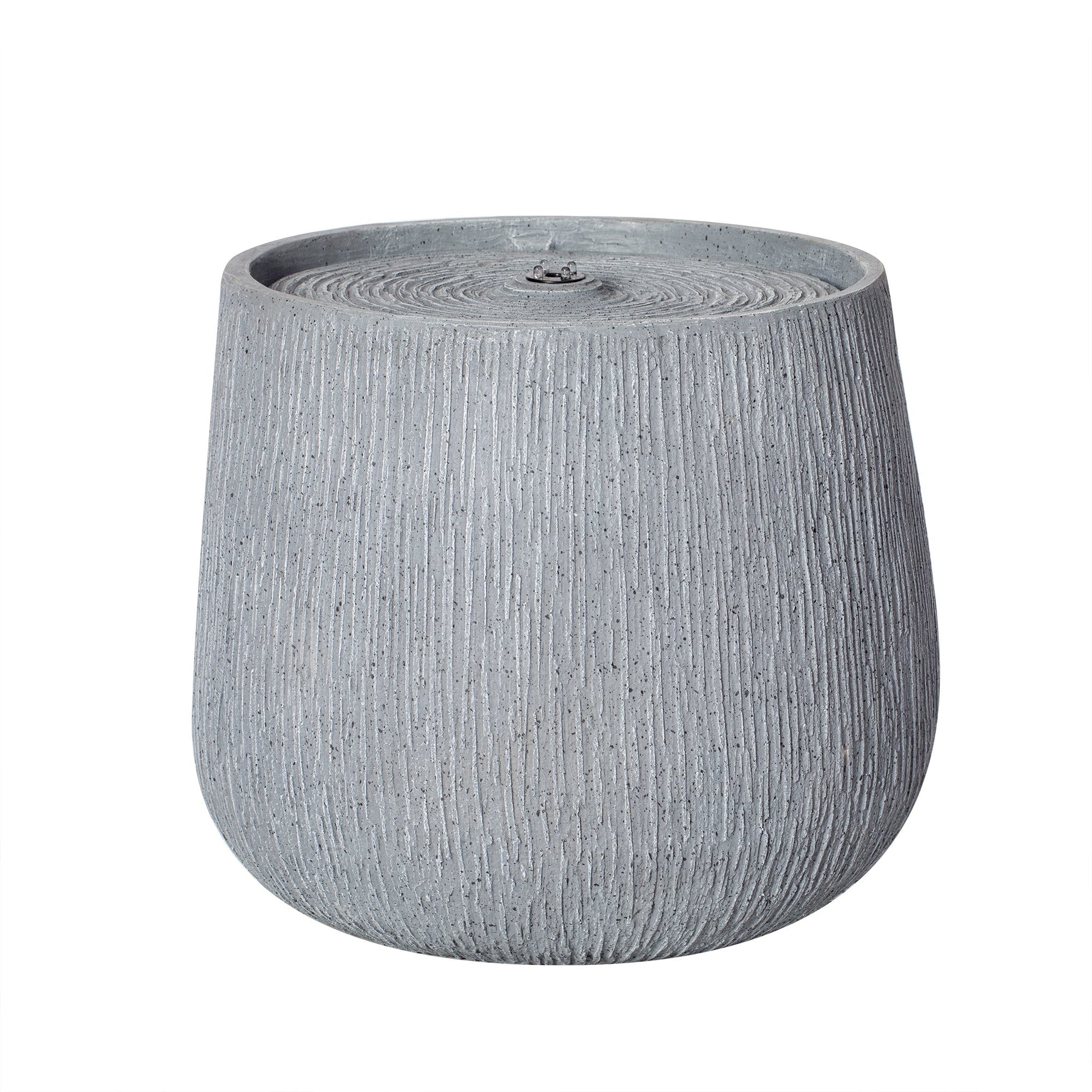 12.99in gray polyresin outdoor fountain with LED light, textured grooved surface on Tampa Home & Garden Store