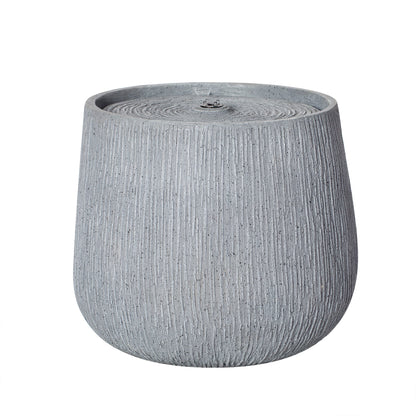 12.99in gray polyresin outdoor fountain with LED light, textured grooved surface on Tampa Home & Garden Store