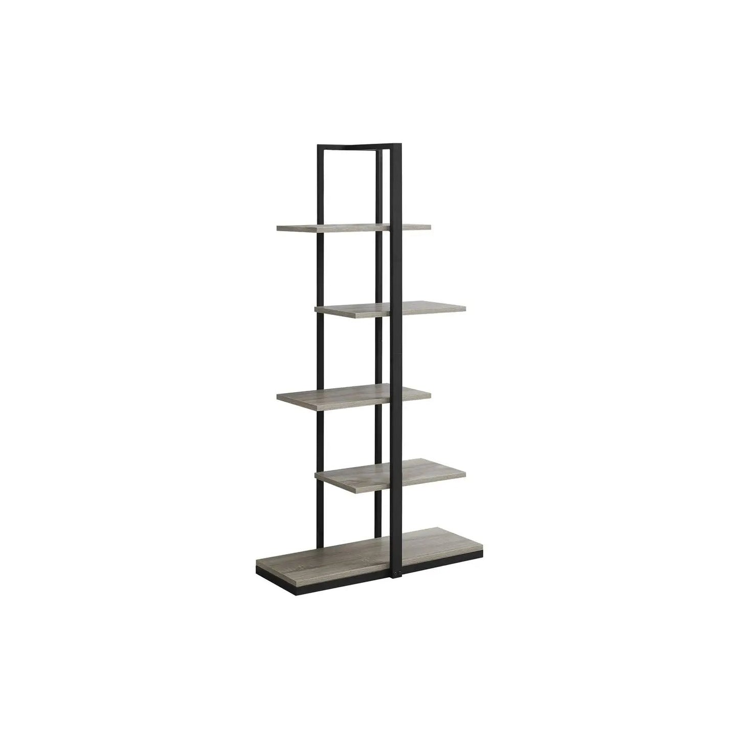 Five-shelf etagere with black metal frame and gray wood shelves by Unique Piece Furniture on Tampa Home & Garden Store