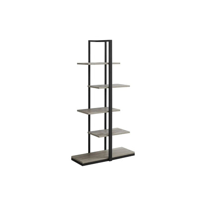 Five-shelf etagere with black metal frame and gray wood shelves by Unique Piece Furniture on Tampa Home & Garden Store