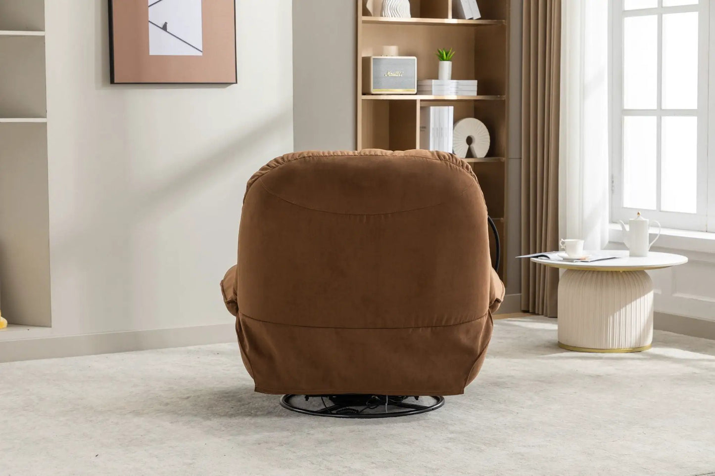 Power recliner swivel glider brown fabric chair with circular metal base Unique Piece Furniture on Tampa Home & Garden Store