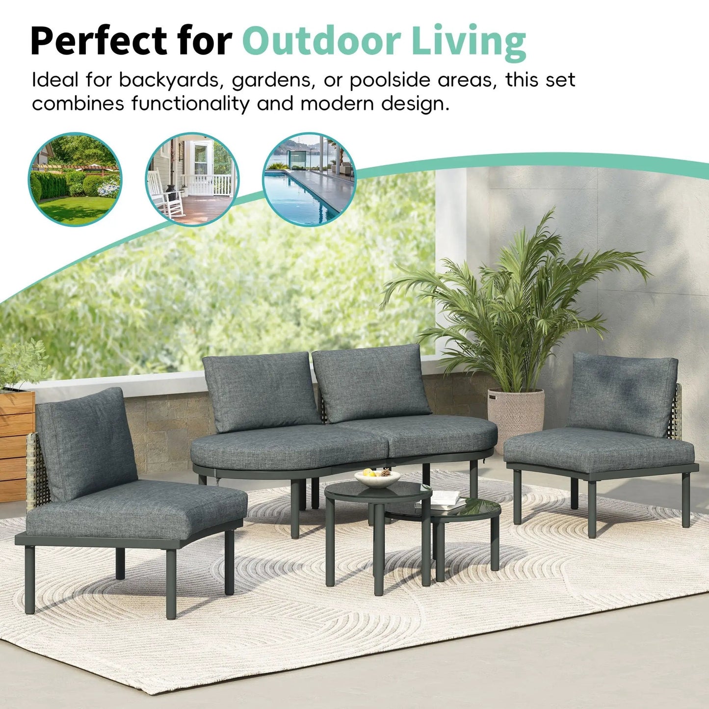 6 Piece Patio Set Gray Cushions with 2 Coffee Tables by Unique Piece Furniture on Tampa Home & Garden Store