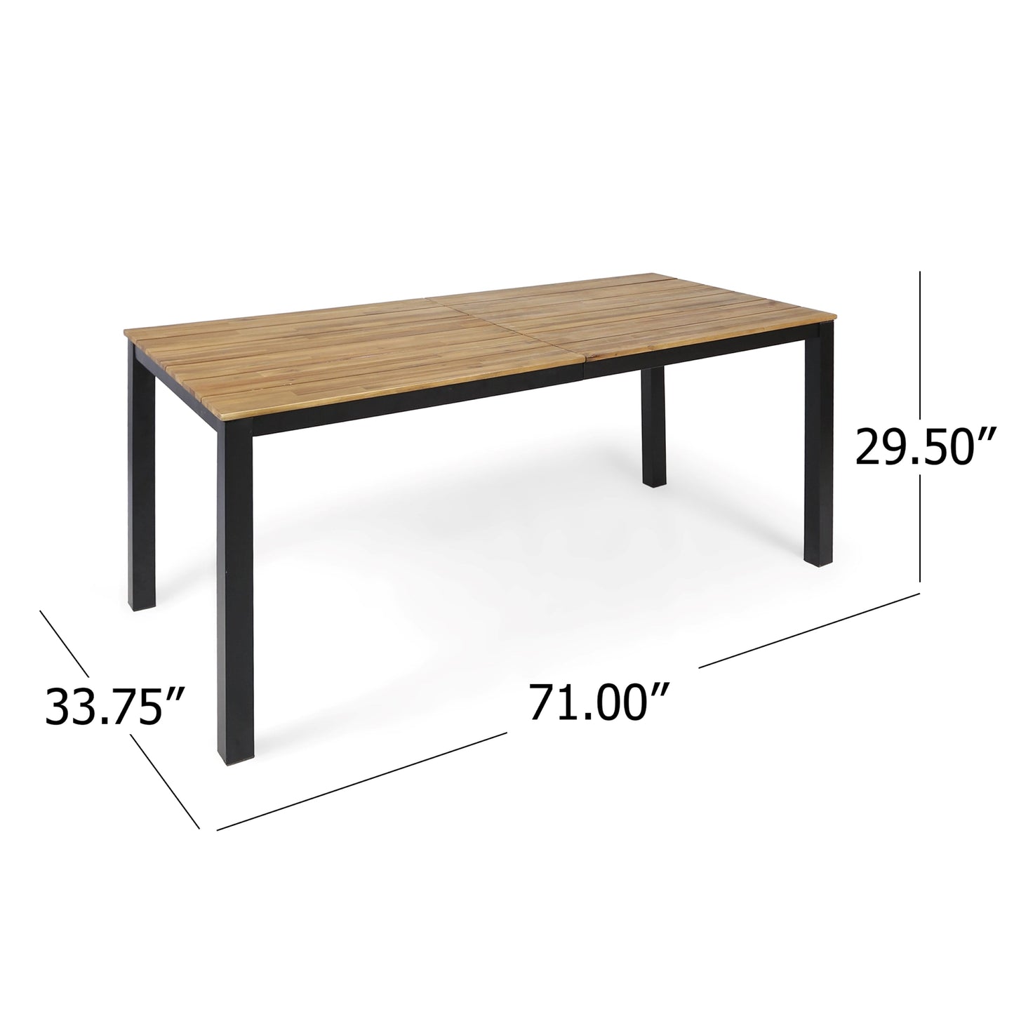 7-Piece Outdoor Dining Set Acacia wood table with slatted top and black steel legs on Tampa Home & Garden Store