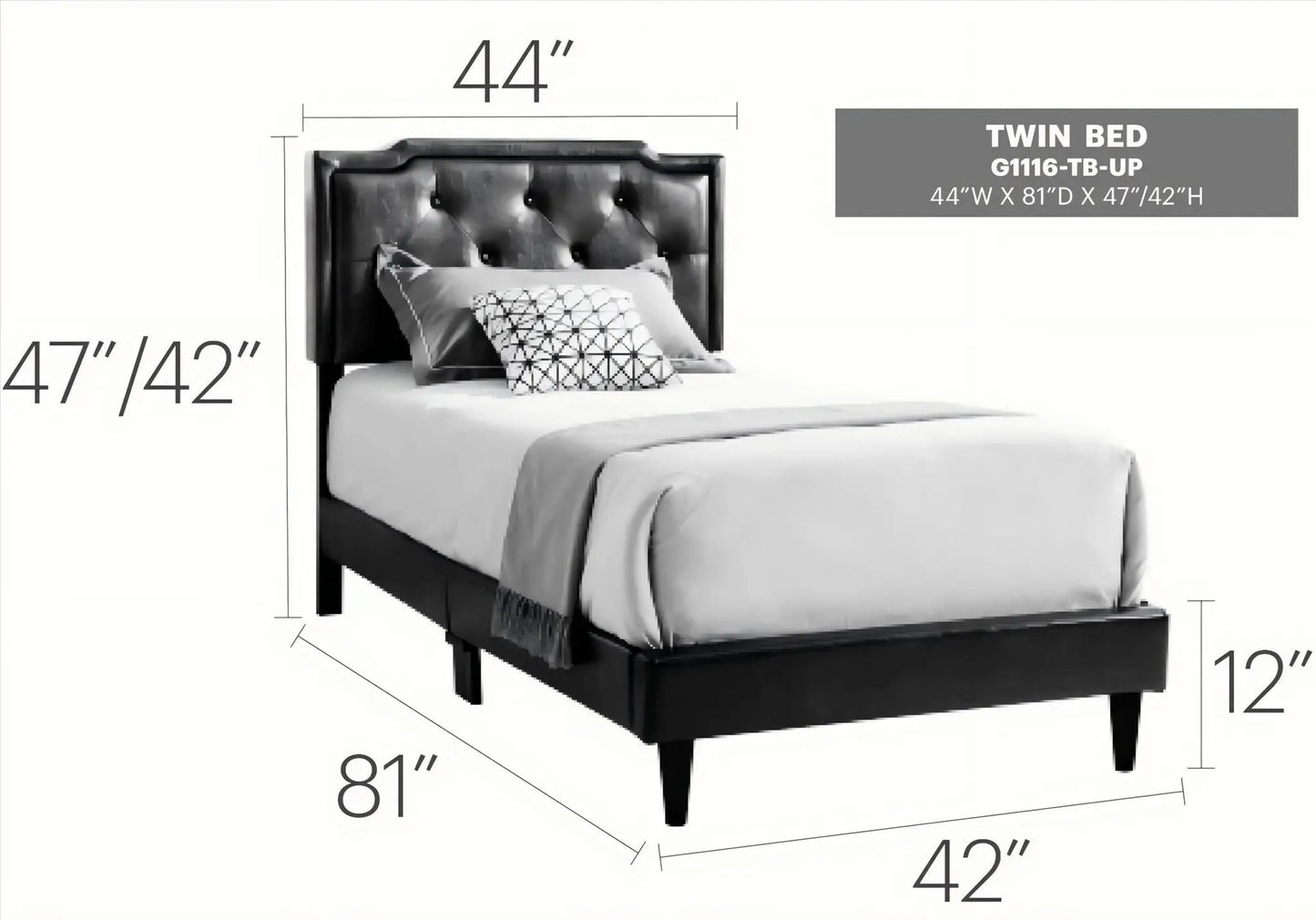 Button tufted upholstered twin bed in black by Unique Piece Furniture on Tampa Home & Garden Store