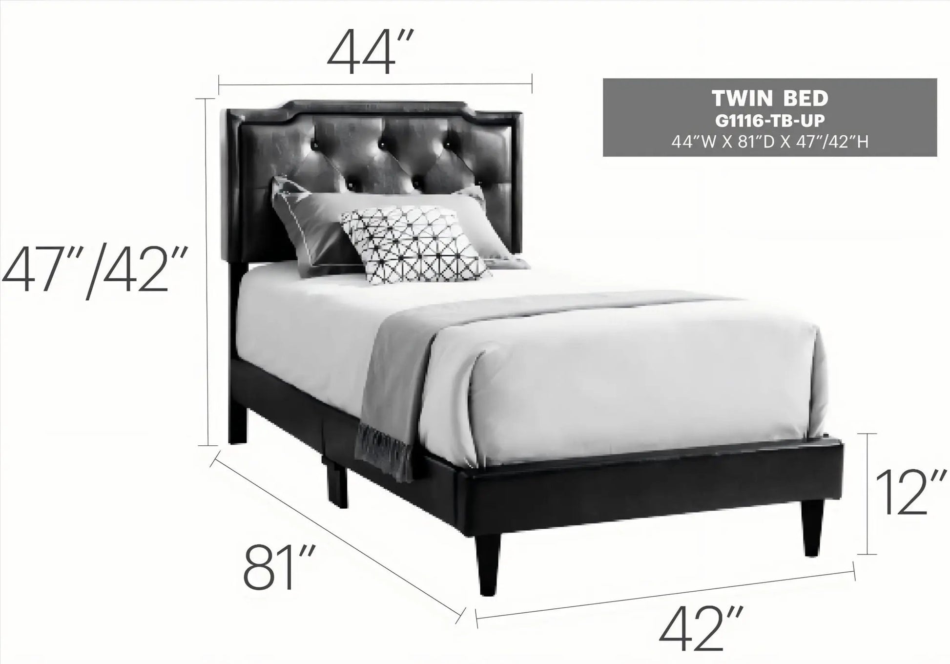 Button tufted upholstered twin bed in black by Unique Piece Furniture on Tampa Home & Garden Store