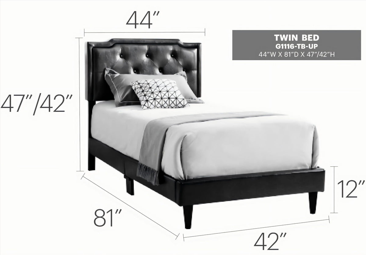 Button tufted upholstered twin bed with black tufted headboard and gray bedding by HouseOfZazla on Tampa Home & Garden Store