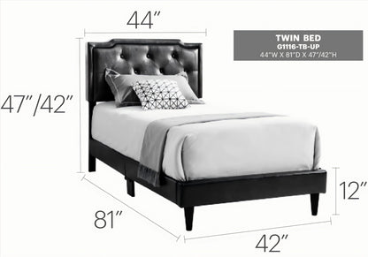 Button tufted upholstered twin bed with black tufted headboard and gray bedding by HouseOfZazla on Tampa Home & Garden Store