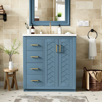 Ceramic sink vanity blue freestanding with 3 drawers soft-close doors Unique Piece Furniture on Tampa Home & Garden Store