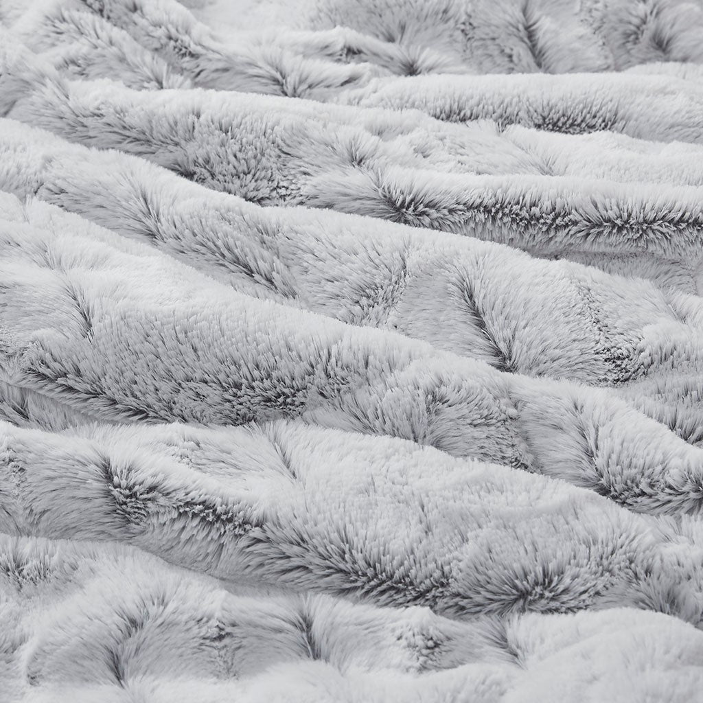 Full/Queen Back Print Long Fur Comforter Mini Set by HouseOfZazla in silver gray faux fur on Tampa Home & Garden Store