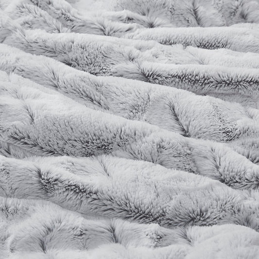Full/Queen Back Print Long Fur Comforter Mini Set by HouseOfZazla in silver gray faux fur on Tampa Home & Garden Store
