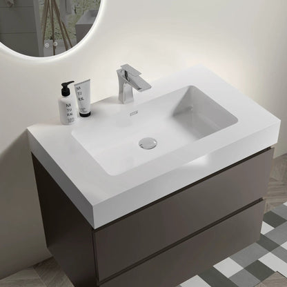 Alice wall-mounted bathroom vanity with sink, chrome faucet, large storage, two bottles on Tampa Home & Garden Store