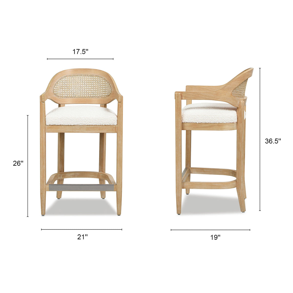 Mid-Century Cane-Back Counter Stool by HouseOfZazla, beige cushion, light brown wood, set of 2 on Tampa Home & Garden Store