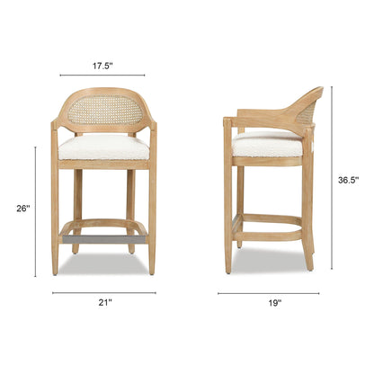 Mid-Century Cane-Back Counter Stool by HouseOfZazla, beige cushion, light brown wood, set of 2 on Tampa Home & Garden Store