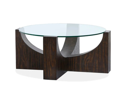 Beckham end table with round glass top and dark stained wood base on Tampa Home & Garden Store