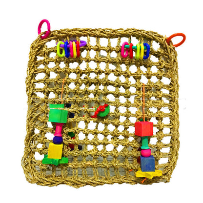 Pure Natural Straw Parrot Hammock woven bird toy with two hanging bead clusters and blocks on Tampa Home & Garden Store