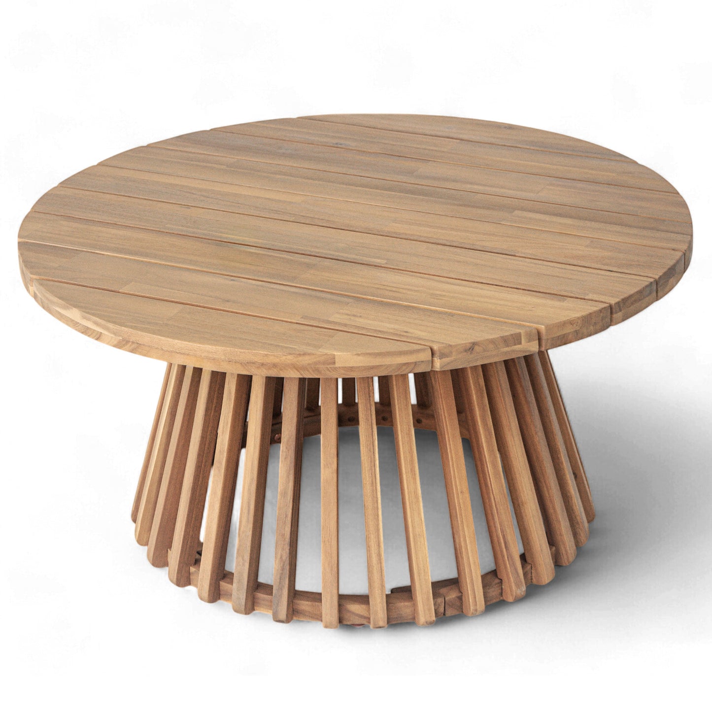 Round acacia wood outdoor patio table with slatted surface for Claremont set on Tampa Home & Garden Store