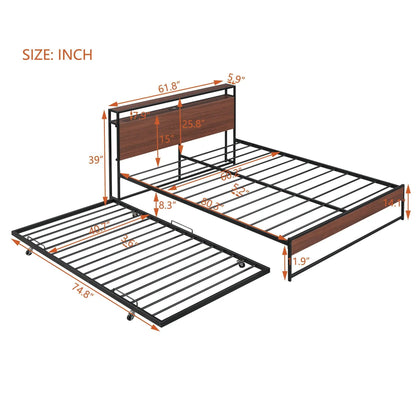 Platform Bed Frame With Trundle and USB Ports