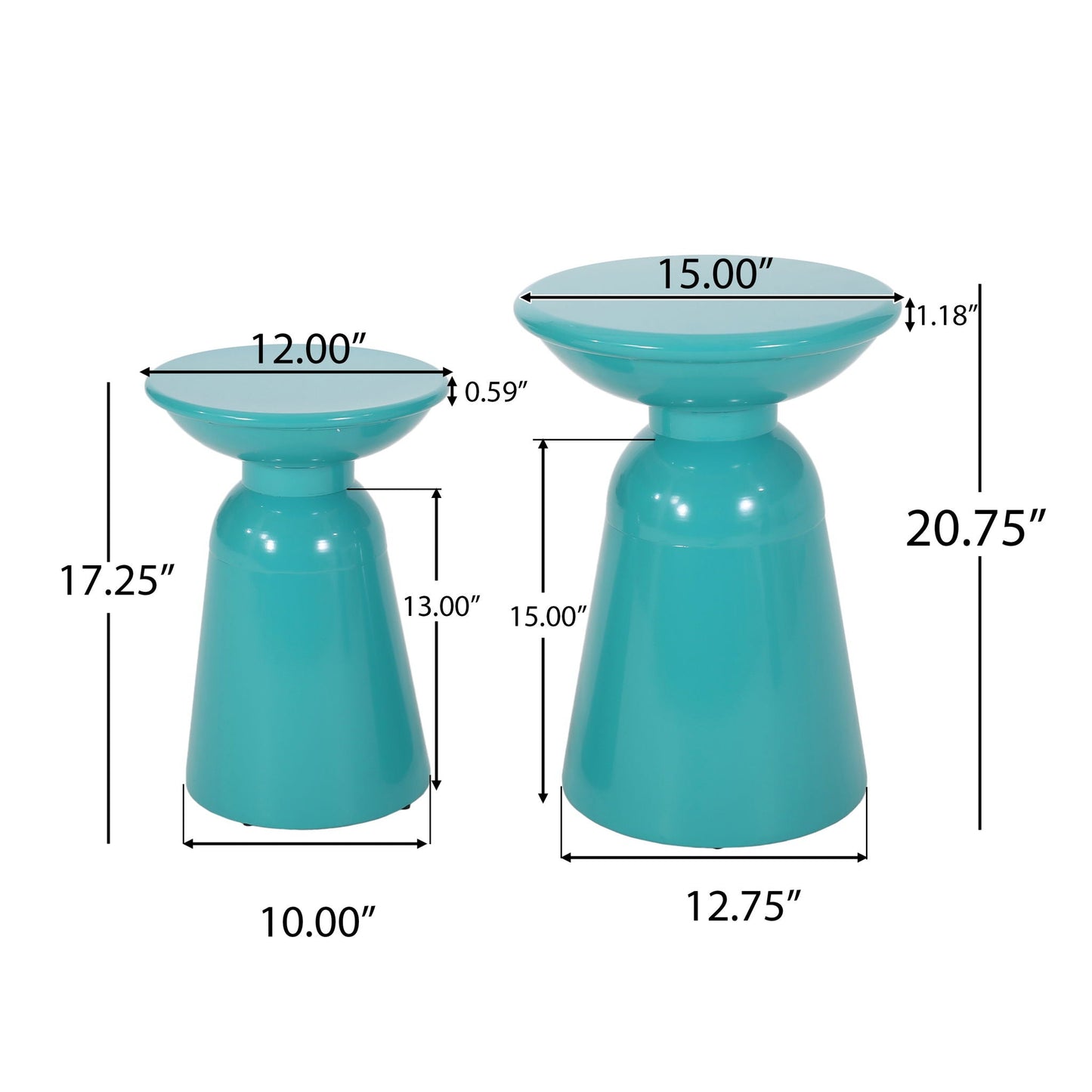 Serenita outdoor side tables set of 2, teal ceramic with flared tops, HouseOfZazla on Tampa Home & Garden Store