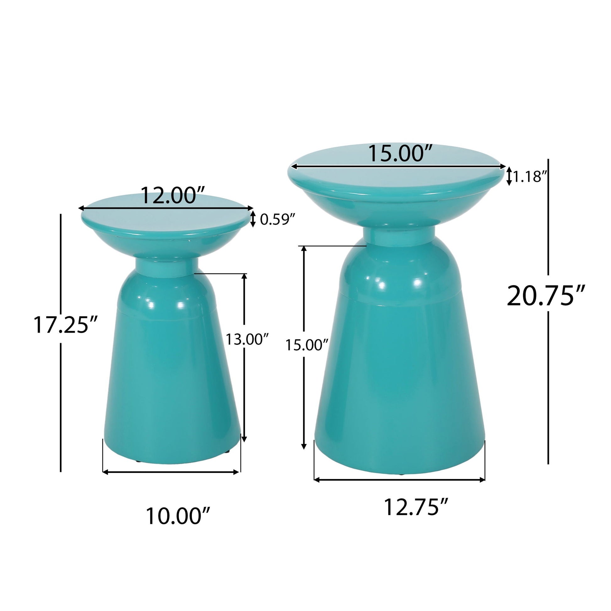 Serenita outdoor side tables set of 2, teal ceramic with flared tops, HouseOfZazla on Tampa Home & Garden Store