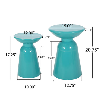 Serenita outdoor side tables set of 2, teal ceramic with flared tops, HouseOfZazla on Tampa Home & Garden Store