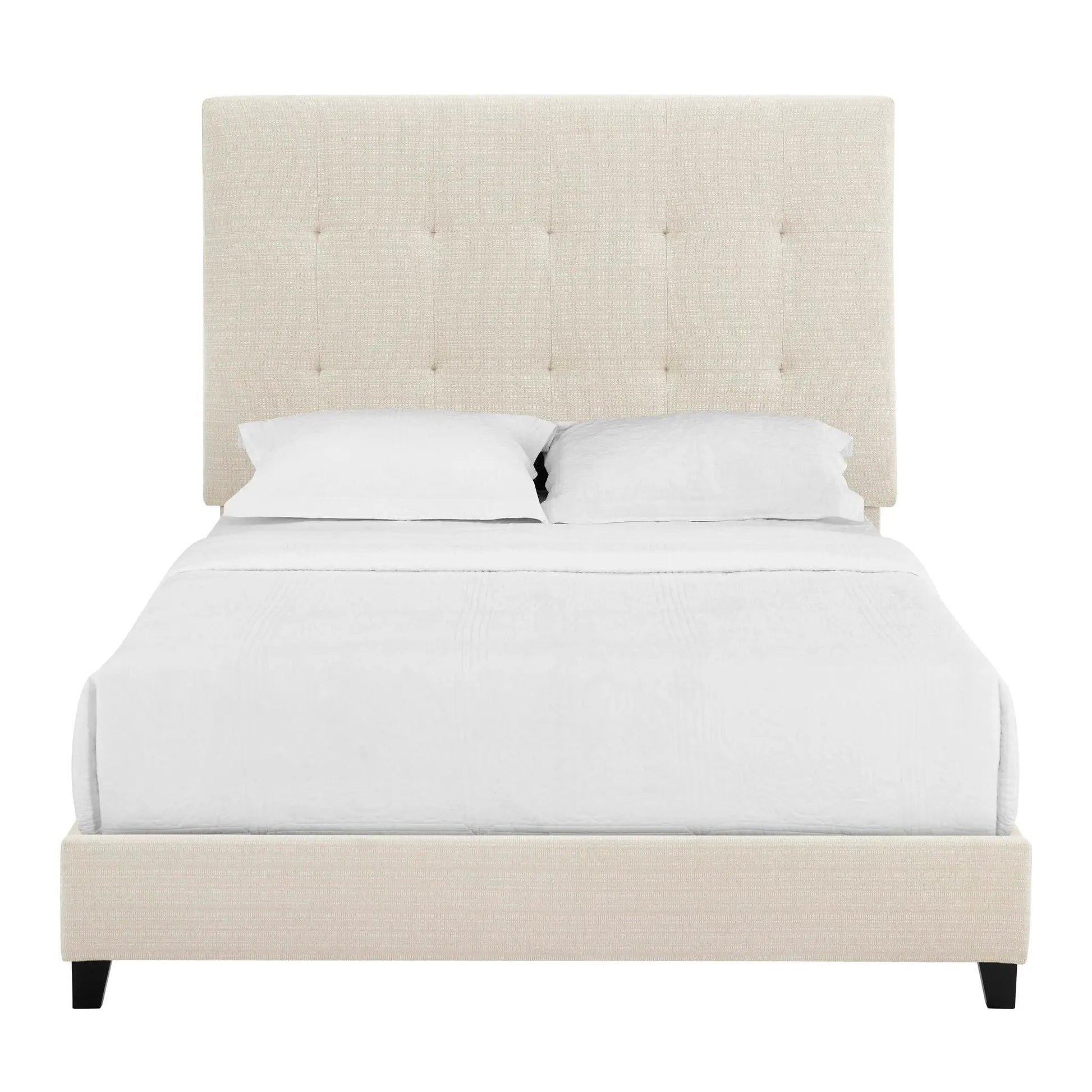 Tufted headboard platform bed in beige fabric with square tufting by Unique Piece Furniture on Tampa Home & Garden Store