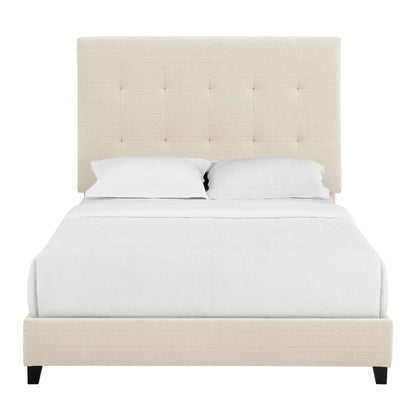 Tufted headboard platform bed in beige fabric with square tufting by Unique Piece Furniture on Tampa Home & Garden Store