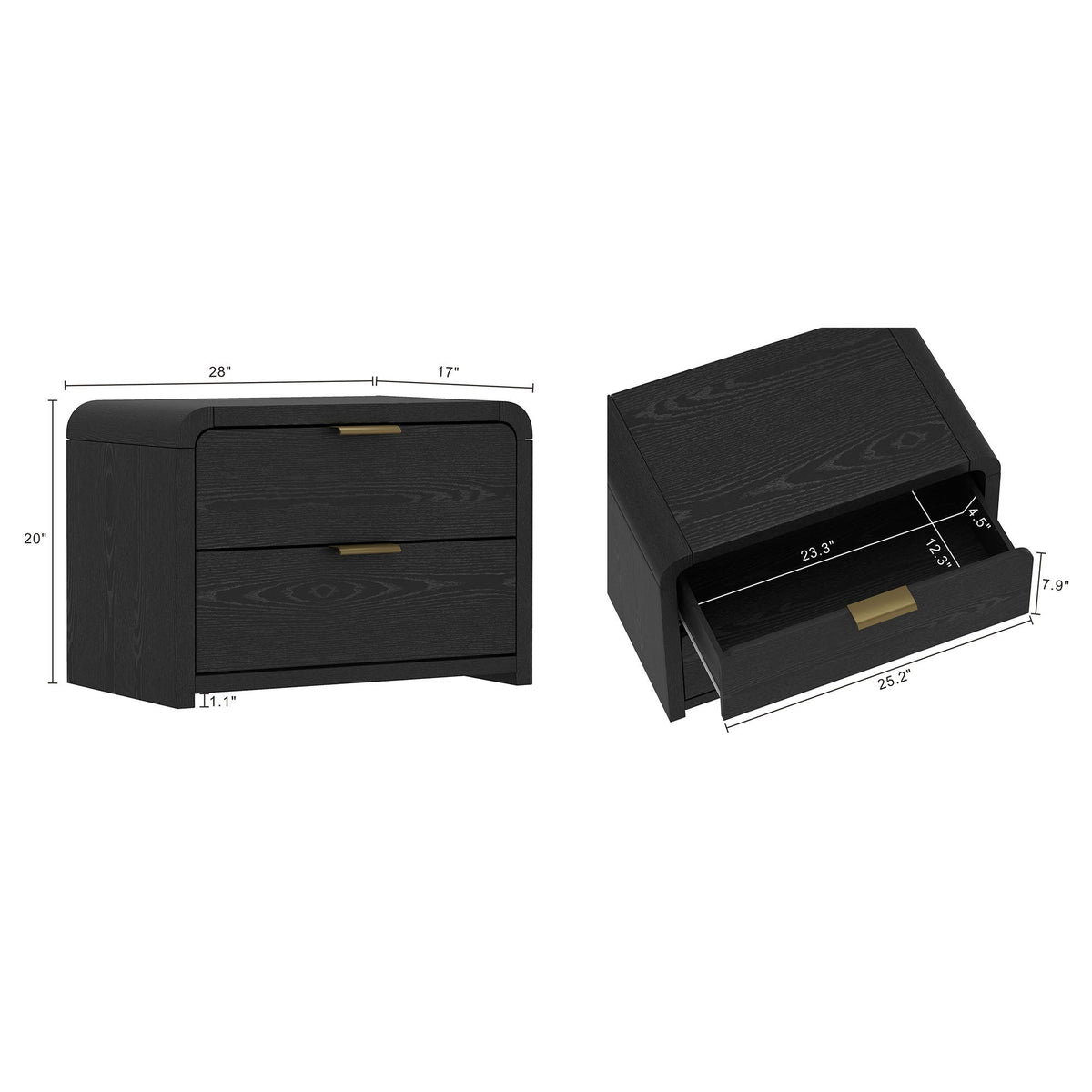 Modern minimalist solid wood nightstand with two drawers in black by HouseOfZazla on Tampa Home & Garden Store