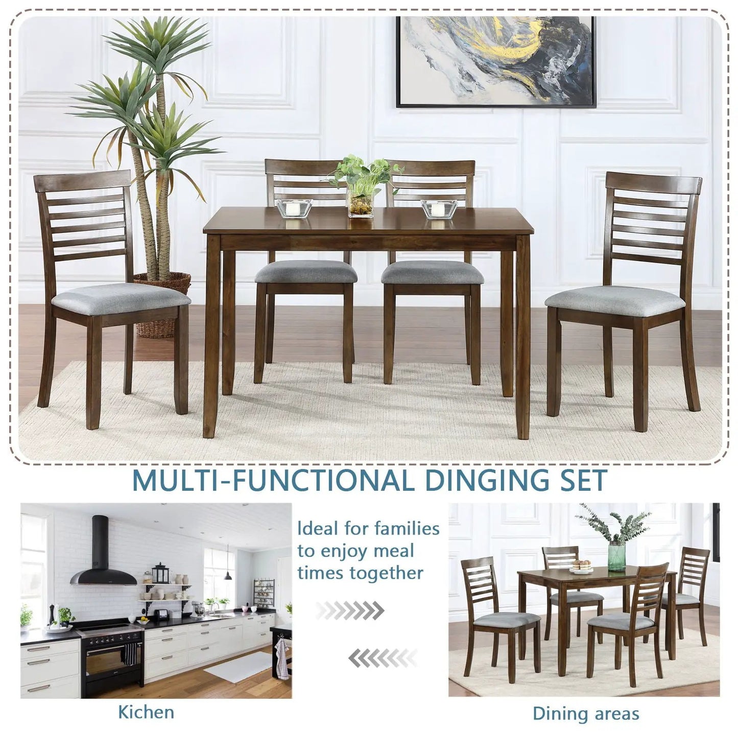 5 Piece Modern Dining Set Table With Chairs