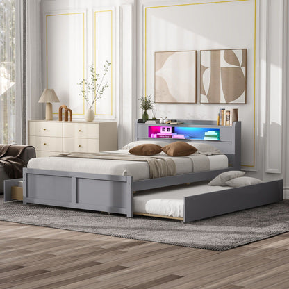 Storage platform bed with LED lights, 2 drawers and trundle in gray on Tampa Home & Garden Store