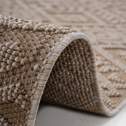 Guros synthetic plush and loop area rug beige tan woven texture edge detail by HouseOfZazla on Tampa Home & Garden Store