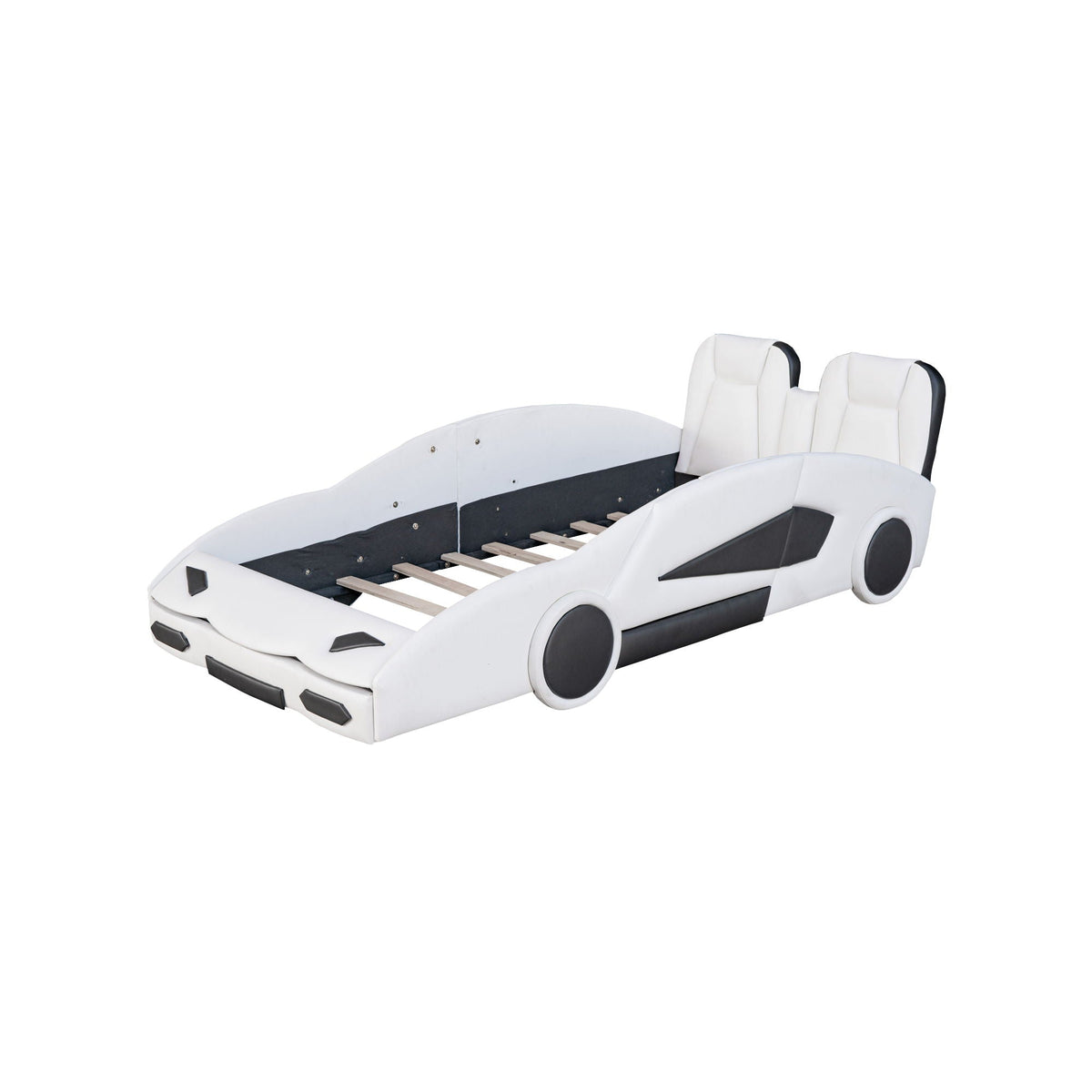 Race car shaped twin bed with wheels, white pine construction and slat bed base, HouseOfZazla on Tampa Home & Garden Store