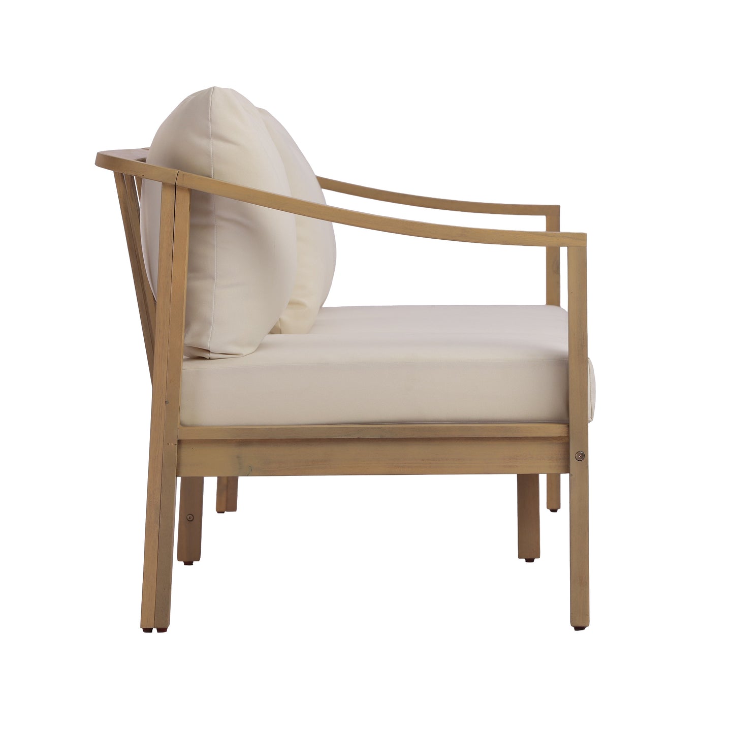 Outdoor Acacia Wood Sofa with Beige Cushions
