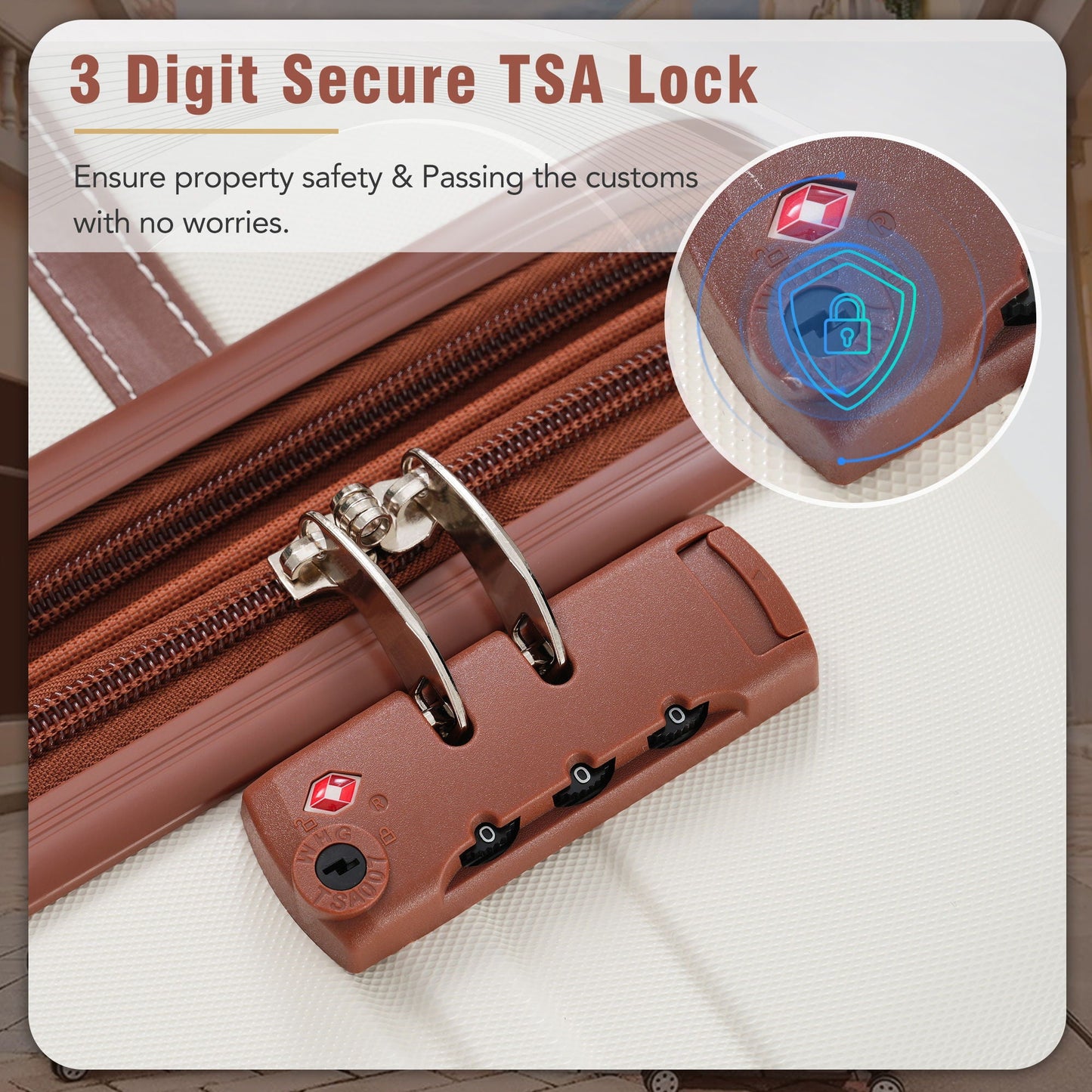 HouseOfZazla 3pc hardshell luggage set 20/24in with TSA lock brown color on Tampa Home & Garden Store