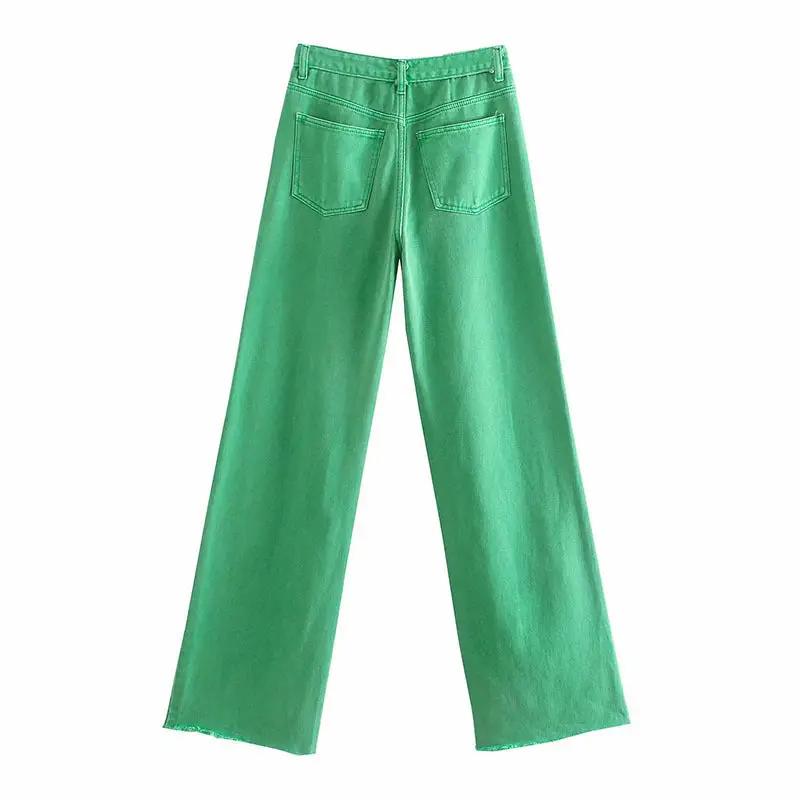 Women's high-waist all-match straight-leg mopping jeans FLIPSTYLEZLLC green with back pockets on Tampa Home & Garden Store