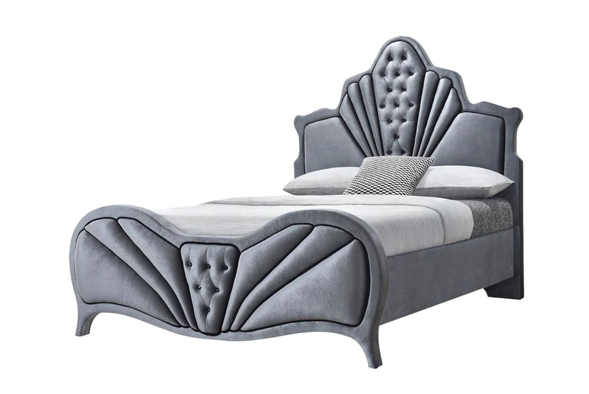 Dante Queen Upholstered Bed and Gray Velvet