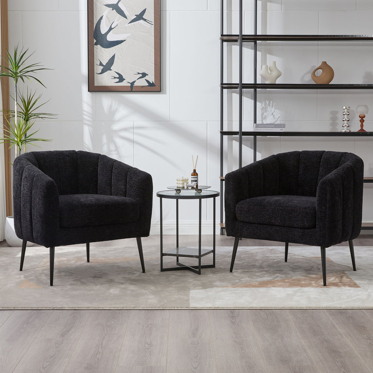 Vanity Barrel Accent Lounge Chair pair in black with wraparound backrest, HouseOfZazla Armchairs on Tampa Home & Garden Store