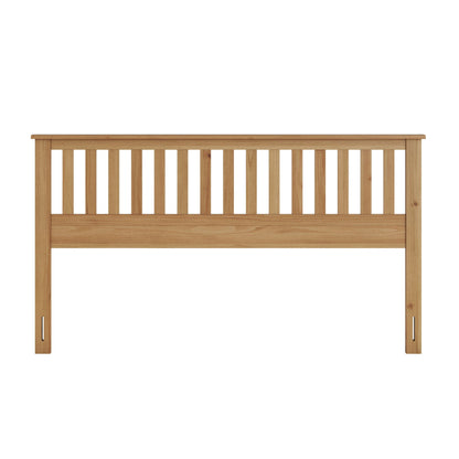Light brown panel headboard in Mission style with vertical slats on Tampa Home & Garden Store