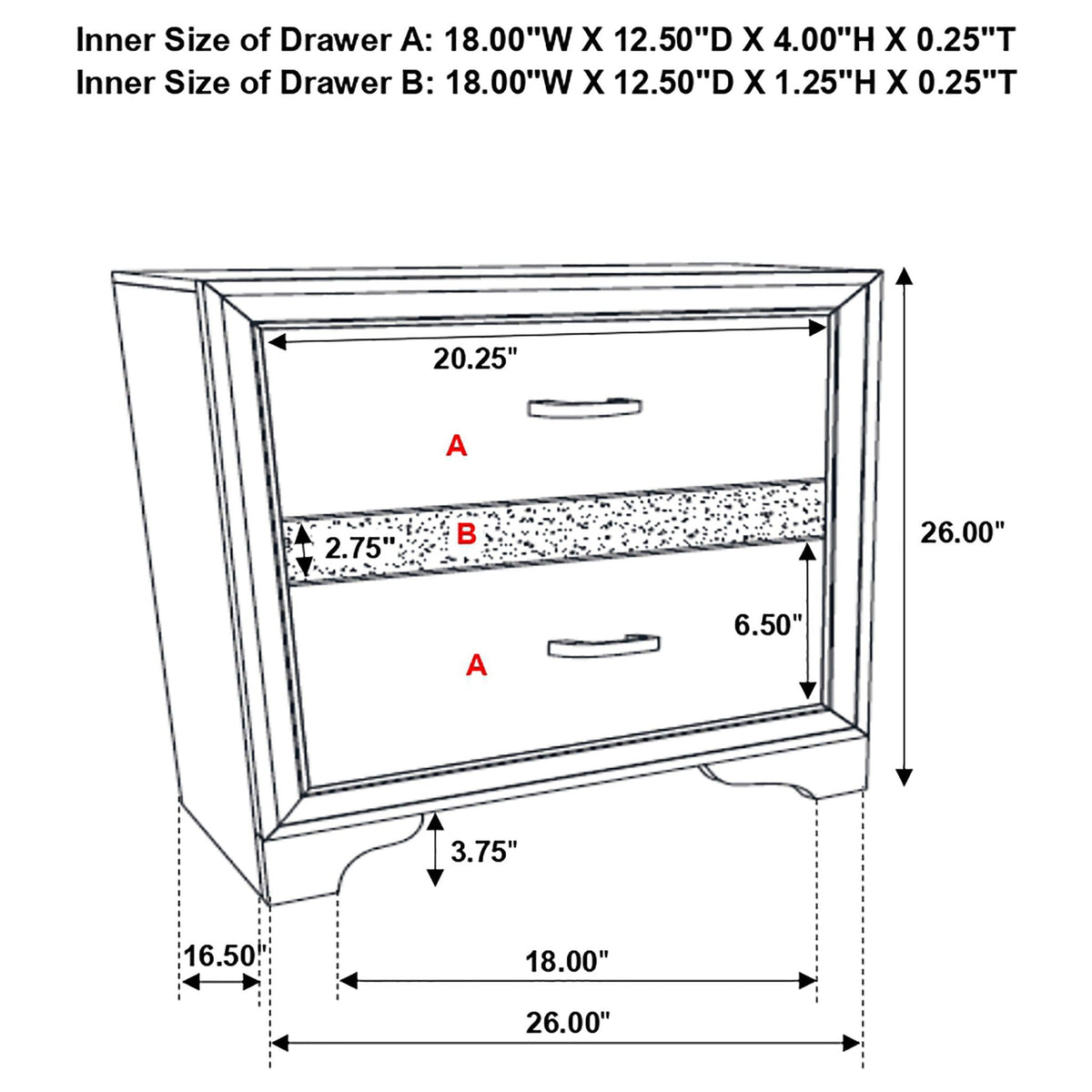 Annie 4 Piece Bedroom Set by HouseOfZazla – schematic of a framed dresser with drawers on Tampa Home & Garden Store
