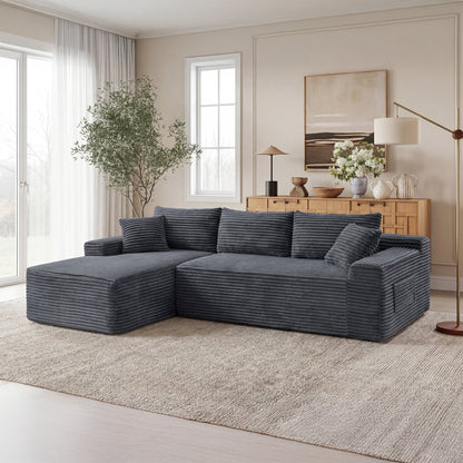 HouseOfZazla 94.5in Cloud Modular Sectional Sofa with L-shaped chaise in dark blue fabric on Tampa Home & Garden Store