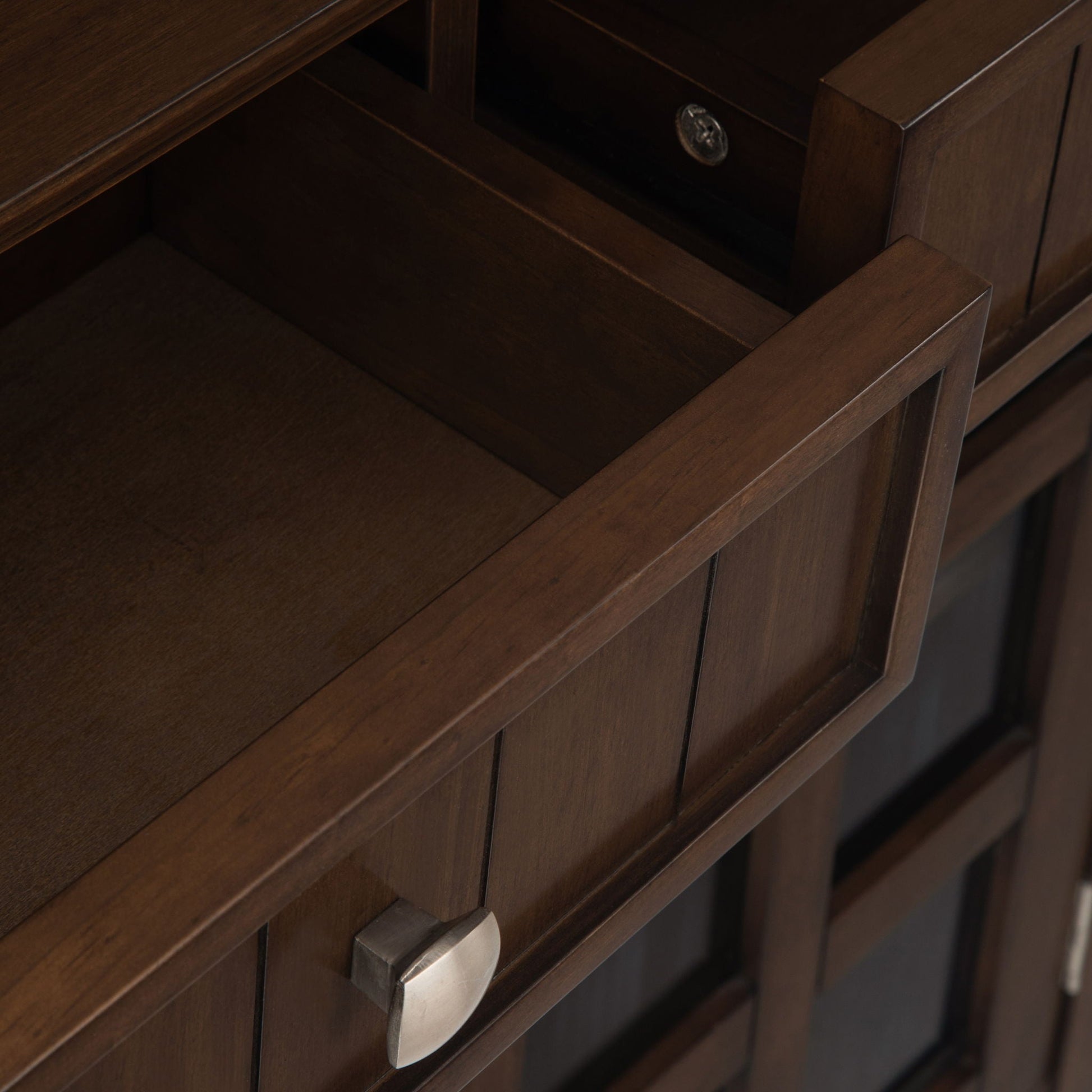 Acadian handcrafted entryway storage cabinet in dark wood with metal pulls HouseOfZazla on Tampa Home & Garden Store