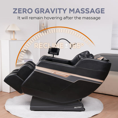 Massage chair recliner with zero gravity and full body air pressure, black leather, ILITOK base on Tampa Home & Garden Store