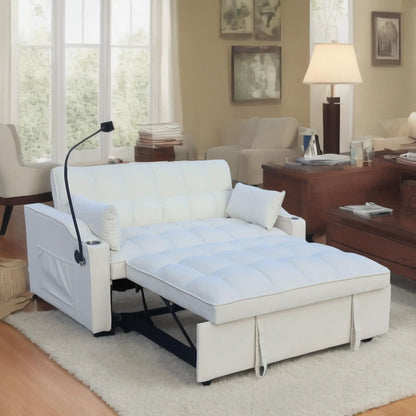 White modern loveseat futon with pullout bed and adjustable backrest by Unique Piece Furniture on Tampa Home & Garden Store