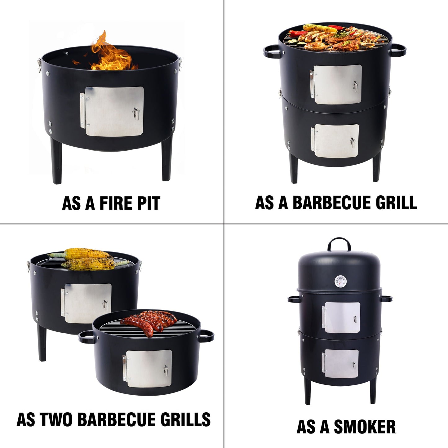 Heavy Duty Round Steel Charcoal Grill and Smoker